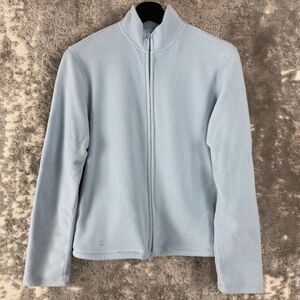 Express Size M Mock Neck Full Zip Sweater Jacket Blue Long Sleeve Stretch Pocket